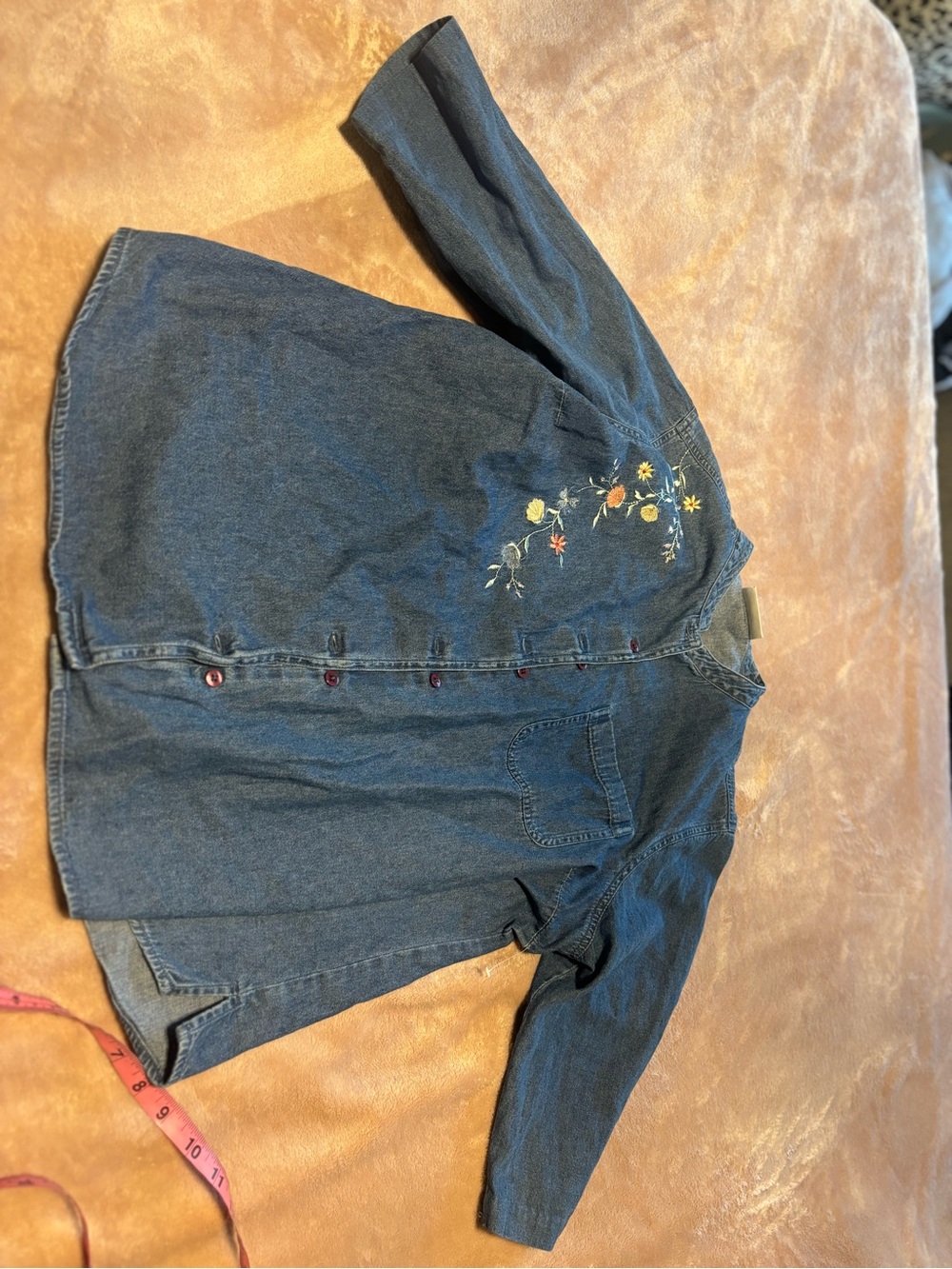 Vintage Carol Reed Denim Shirt Floral Embroidered Button Front Blue Chambray - Picture 2 of 6
